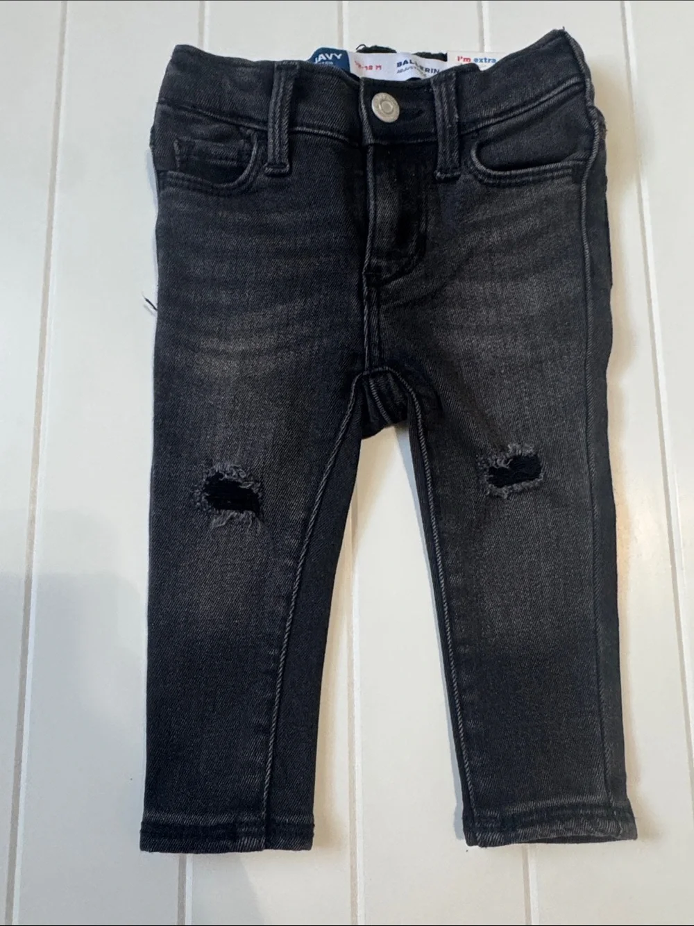 Old Navy 12-18M Ballerina Jeggings - Black Wash Distressed Knee - NEW